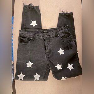 MAN Black Star-Patterned Skinny Jeans